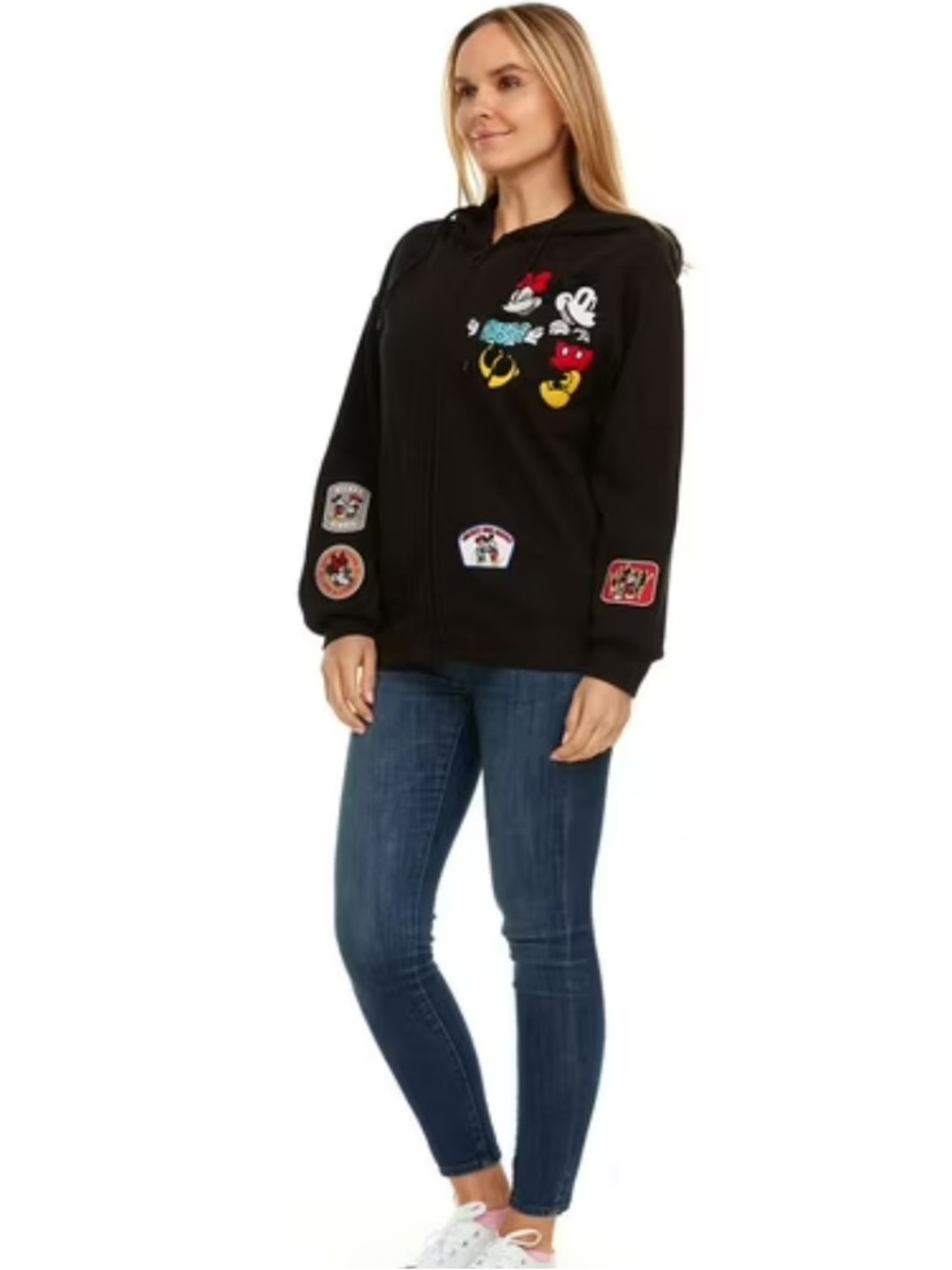 Disney Black Minnie & Mickey Patch Zip-Up Hoodie. Size Small. - Picture 2 of 8